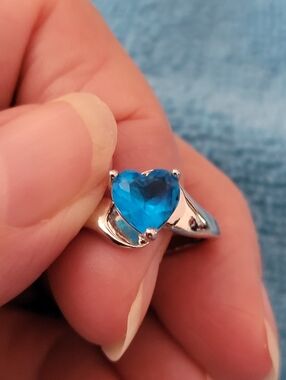 Silver Heart Ring with Blue Gemstone